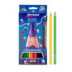 Colores Largos Artesco Triangulares + Lápices + Sacapuntas X 12 Und