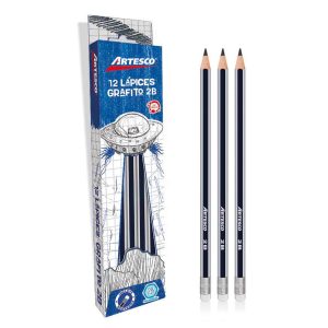 Lápiz 2B Grafito Artesco Con Borrador Caja X 12 Und